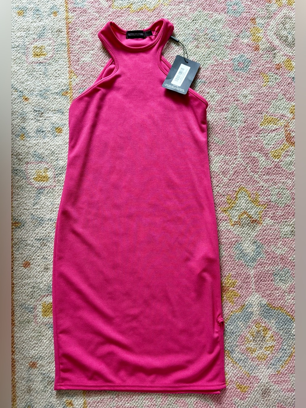 PrettyLittleThing Hot Pink Racer Neck Bodycon Midi Dress NWT US 8